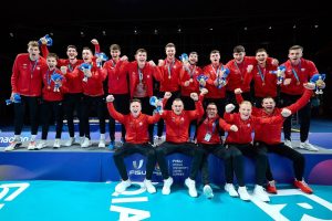 2025.07.24 Berlin, Niemcy
32. Letnia Uniwersjada Ren-Ruhra 2025
Siatkowka mezczyzn, final, mecz Brazylia - Polska, ceremonia medalowa
fot. Rafal Oleksiewicz/AZS